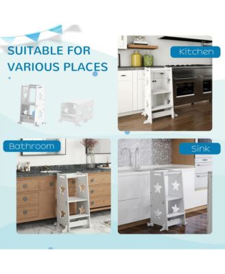 Kids Kitchen Helper Stool with Convertible Table and Chair for Ages Three to Six