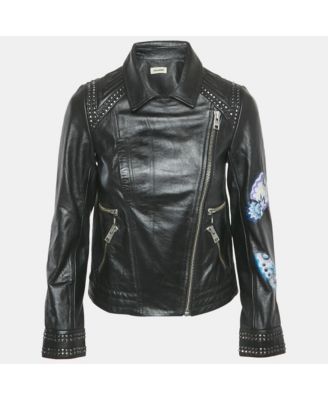 Women's Black Leather Kawai Biker Jacket