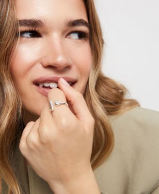 Metal Alloy Ring Plated in Sterling Silver with White Topaz