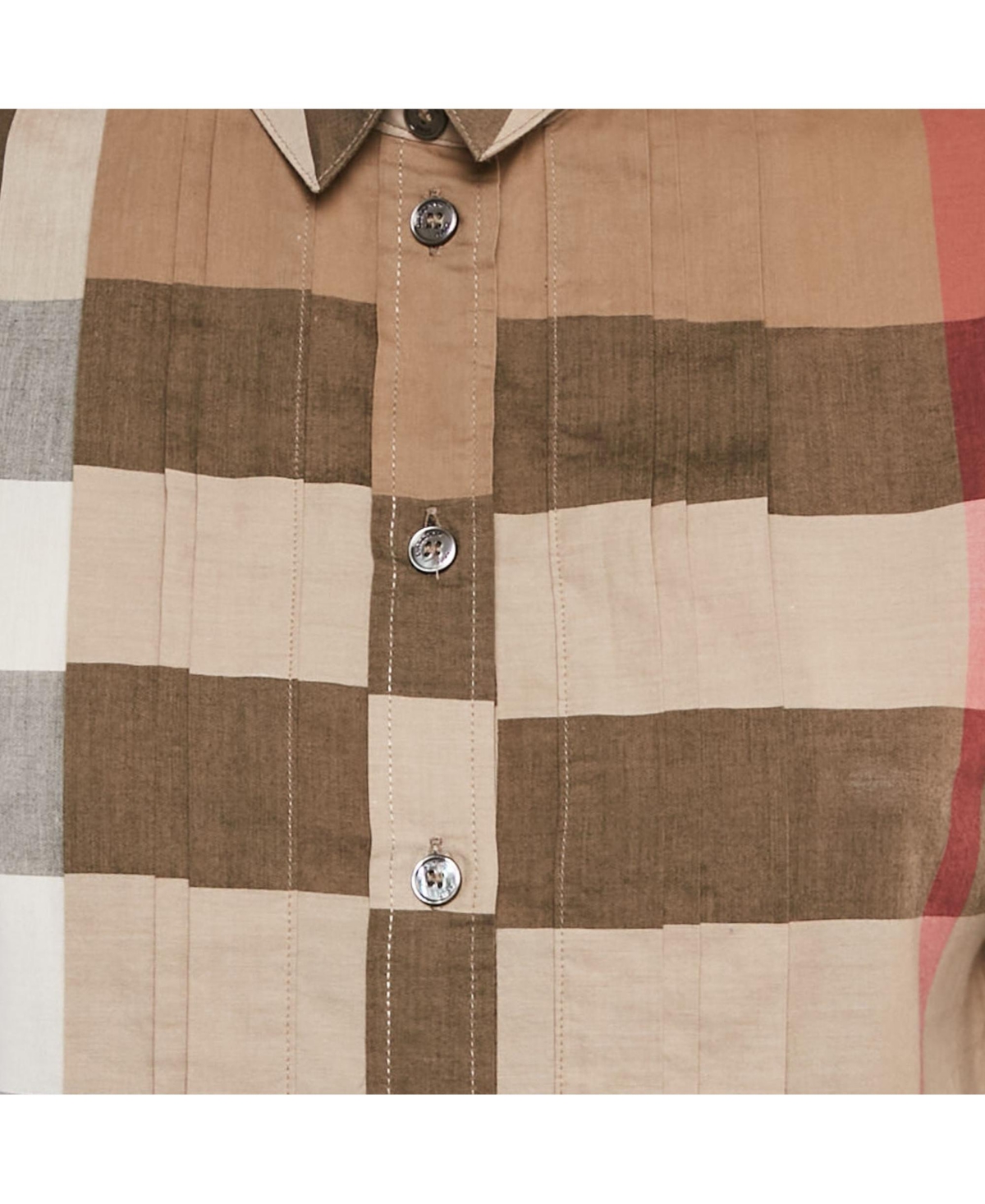 Pre-Owned Burberry Women's Beige Checks Cotton Pink Tucks Shirt