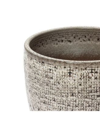 Stone Speckle Textured Ceramic Planter, 15.75" Gray Grid-Pattern Pot for Indoor/Outdoor Decor