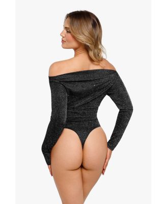 Women's Shapewear Metallic Knit Long Sleeve Slimming Bodysuit