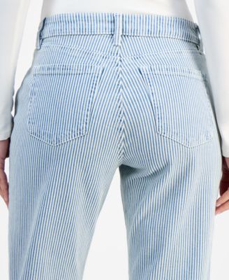 Women's Striped Mid Rise Curvy Capri Jeans