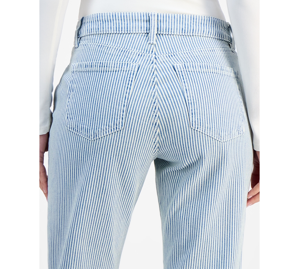 Style & Co Women's Striped Mid Rise Curvy Capri Jeans, Macy's Exclusive