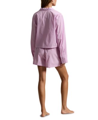 Women's 2-Piece Cropped Shirt and Boxer Shorts Pajama Set