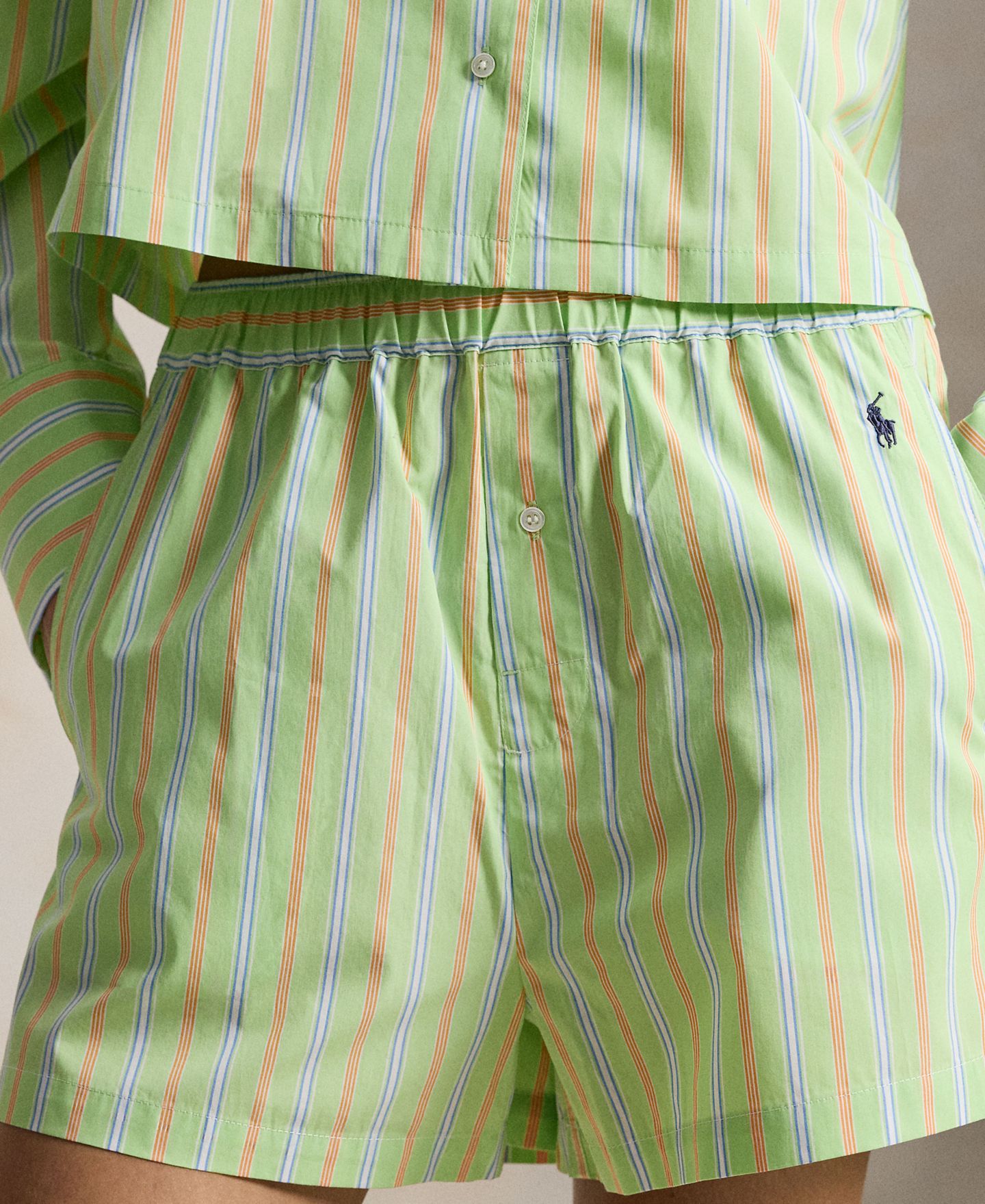 Женская пижама Polo Ralph Lauren: укороченная рубашка и шорты-боксеры, 2 предмета, цвет: Полосатый — фото 5
