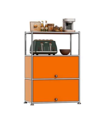3 Tier Modular Metal Sideboard Storage Cabinet, Modern Grid-Style, for Dining Room, Living Room or Office
