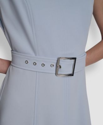 Women's Sleeveless V-Neck Belted Midi Dress