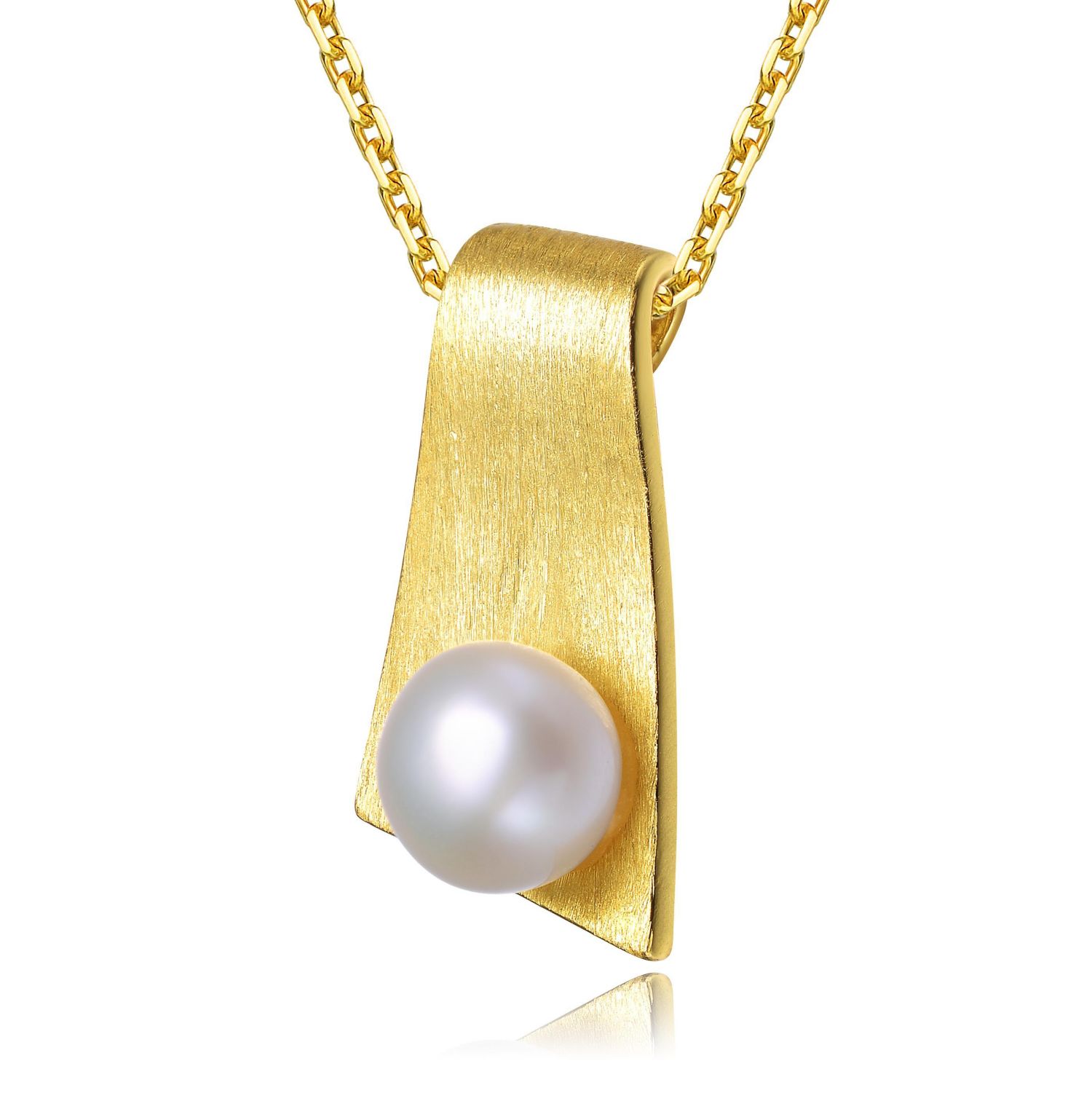 Sterling Silver 18K Gold Plated Unique Pearl Pendant Necklace