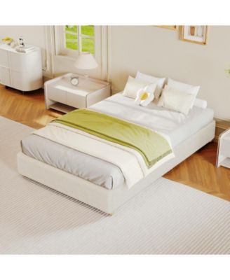 gaomon Full Cloud Bed Frame – Corduroy Upholstered Low Platform, Solid Wood Legs, No Headboard, No Box Spring Needed