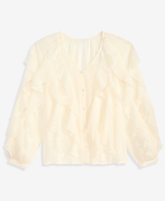 Petite V-Neck Ruffled Blouse