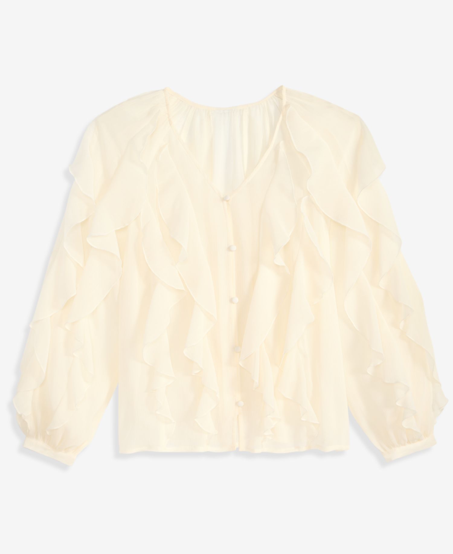 Petite V-Neck Ruffled Blouse