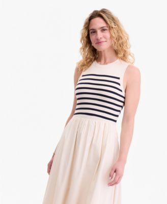 Women's Mixed-Media Sweater Midi Dress