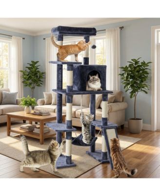 63in Cat Tree Tower: Large Multi-Story, Sisal Posts, Extended Platform, Hammock