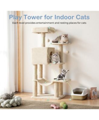 44in Cat Tree Tower: Multi-Cat Climbing, Sisal Posts, Extended Platform, Hammock