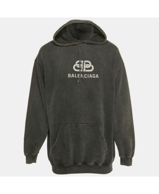 Men's Faded Black Logo Print Cotton Oversize Hoodie