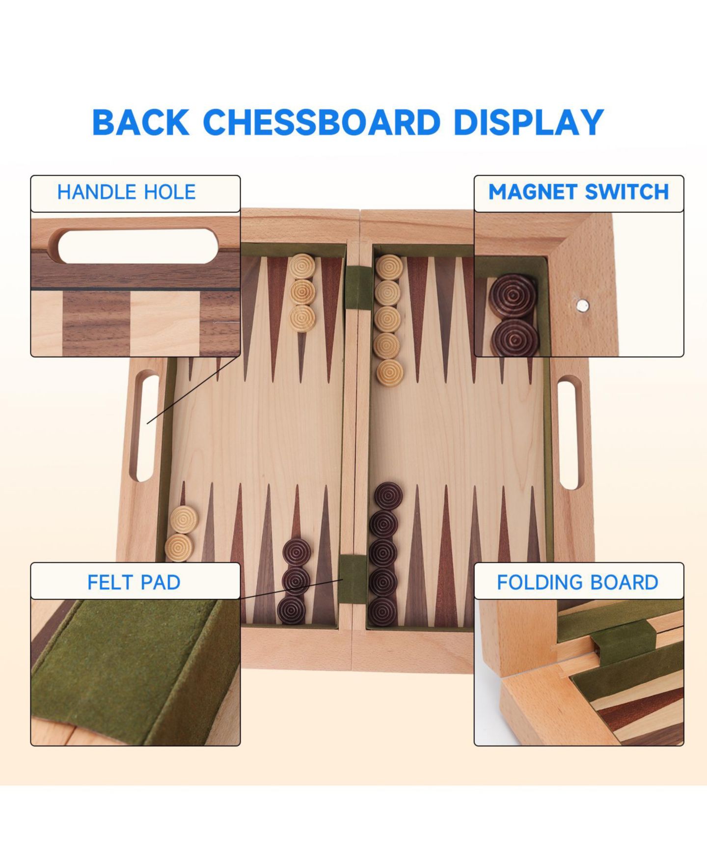 Детские настольные игры GSE Games & Sports Expert 3-in-1 Wooden Folding Chess, Checkers and Backgammon Board Game, Ages 6+ — фото 3