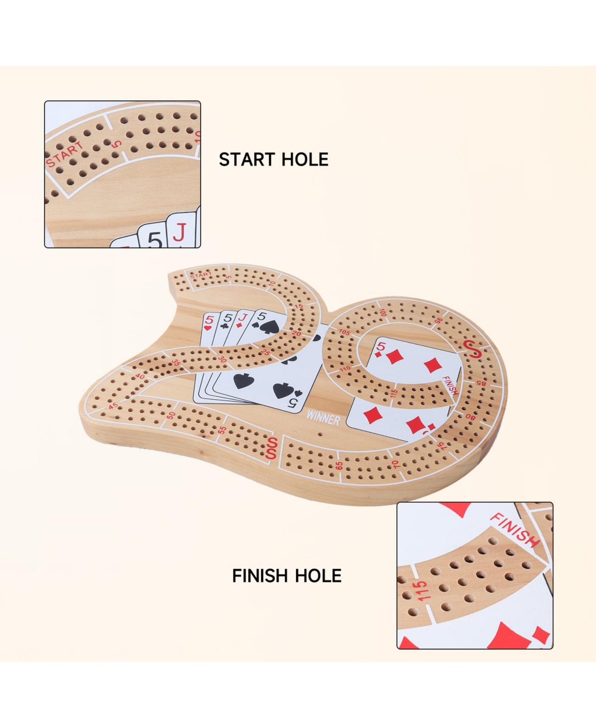 Gse Games & Sports Expert Wooden 3-Track 29 Cribbage Board Game with Plastic Pegs, Classic Three-Person Cribbage Board