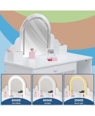 Kids Vanity Lighted Mirror - 2 in 1 Little Girls Vanity Table and Stool - Kids Makeup for Bedrooms, Apartments