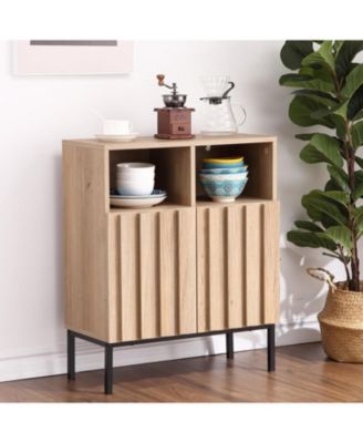 LinTimes Buffet Cabinet Sideboard with Storage, Modern Industrial Storage Cabinet Accent Table with Fluted Panel Door Metal Legs