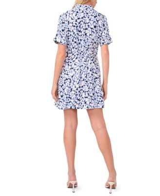 Women's Collar Neck Fixed Sleeve Elastic Back Shirt Dress