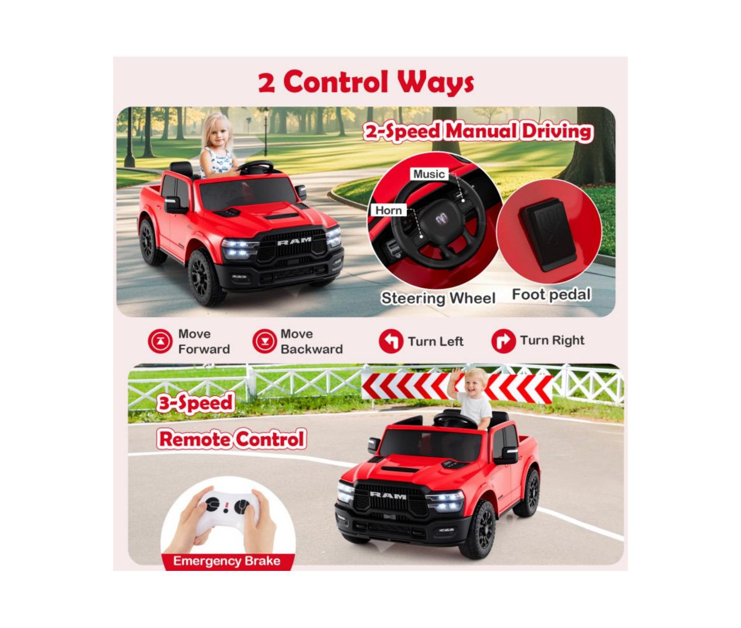 Детская игрушка HONGGE Two-Seater Ride-On Truck with Remote Control & Dual Motors, 2-Seater, Ages 3+, цвет: Красный — фото 6