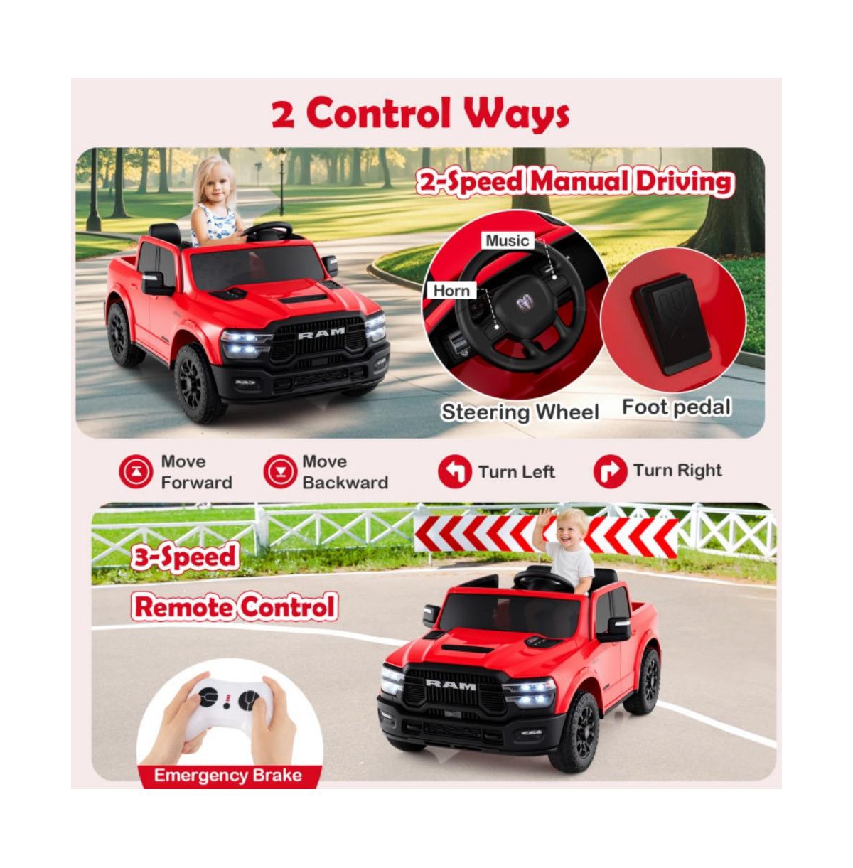 Hongge Two Seater Ride On Truck for Kids with Remote Control Storage Bed and Safety Belts