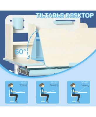 Kids Adjustable Study Desk with Tilt Top Storage Design for Ages Three to Twelve