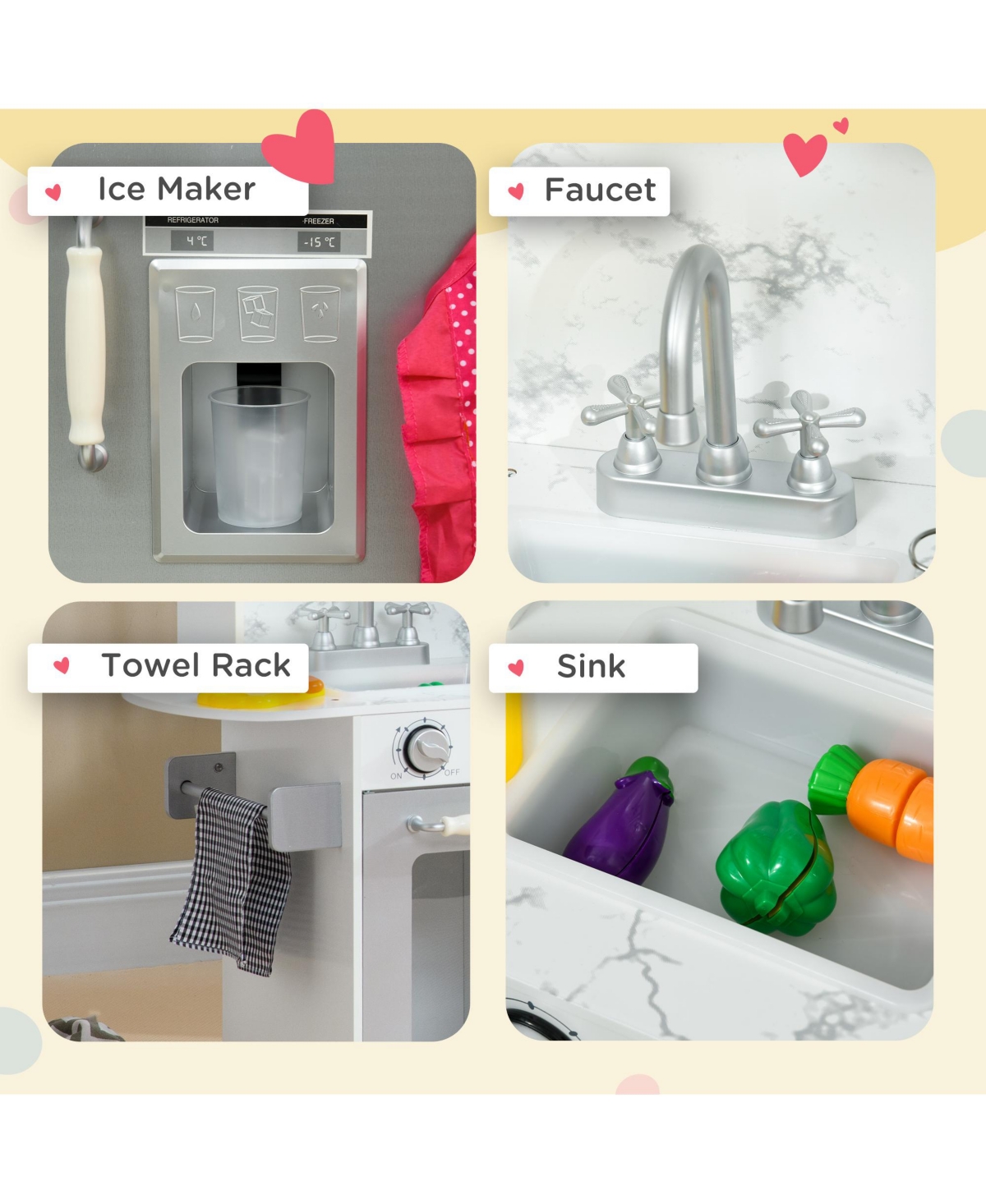 Hongge Kids Play Kitchen with Lights Sounds Ice Maker Role Play Set for Ages 3 to 6