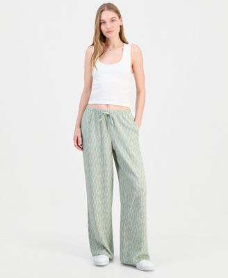 Juniors' Lightweight Printed Wide-Leg Pants