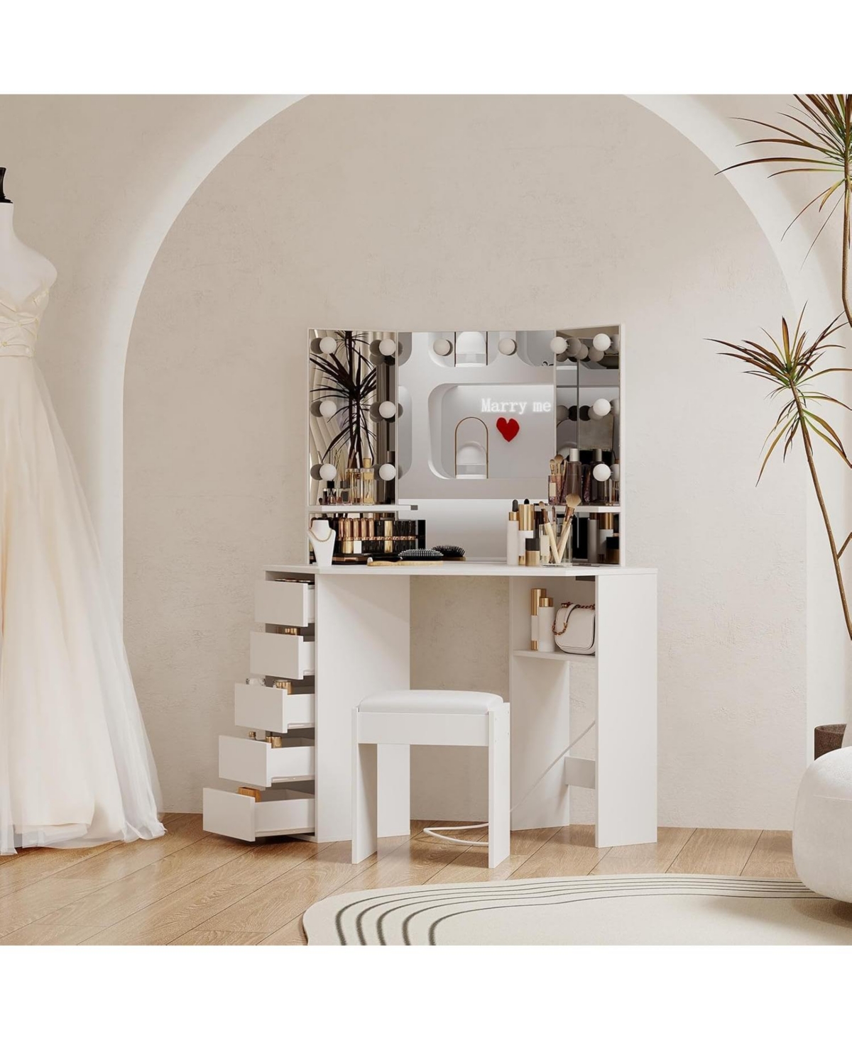 gaomon Corner Vanity and Stool - Corner Vanity and