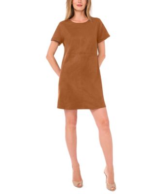 Women's Faux-Suede Seamed-Panel Shift Mini Dress
