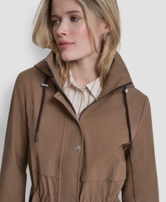 Women's Pleather Trim Anorak Rain Coat