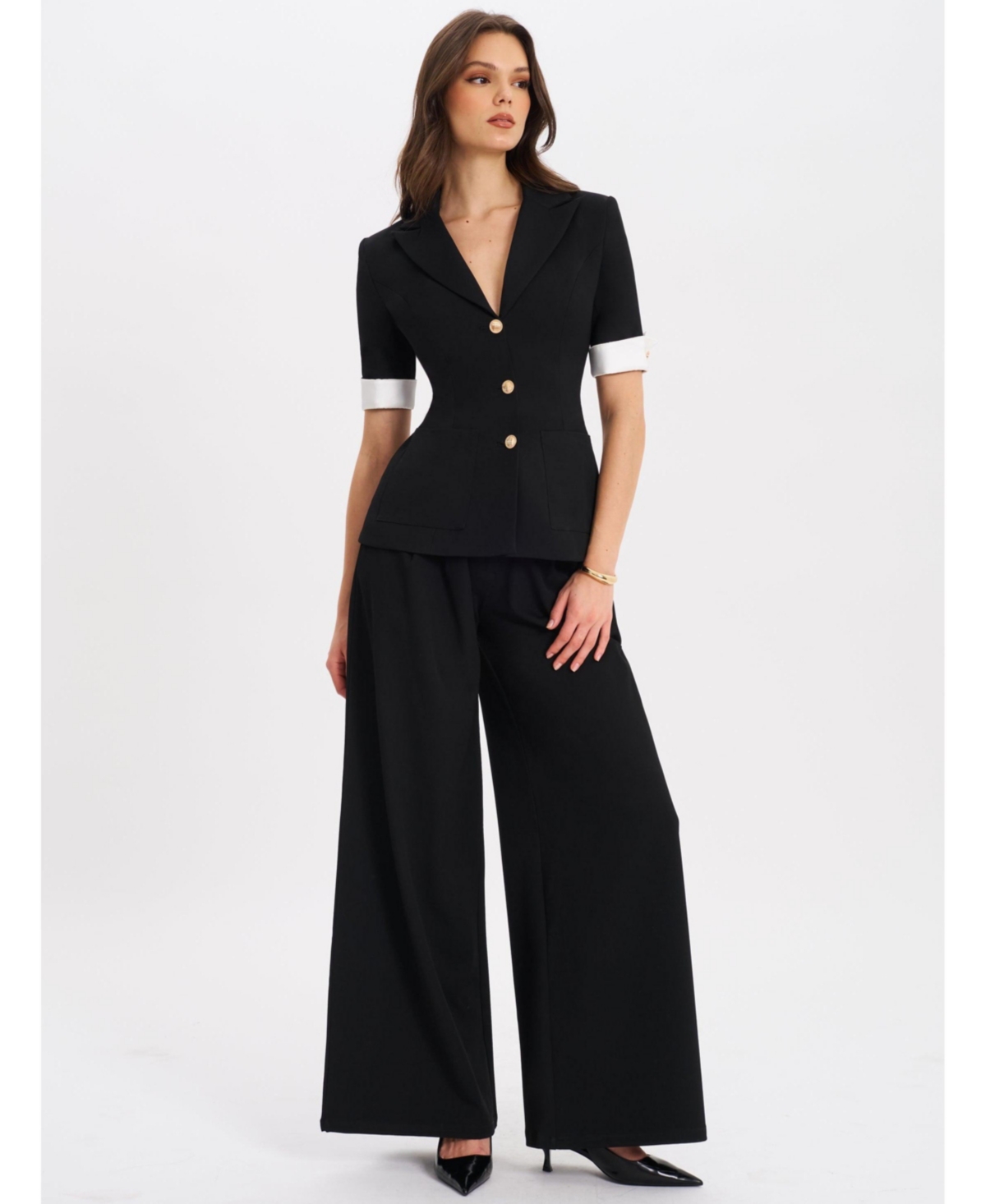 Miss Circle Women's Aleeza Black Wide Leg Suit Pants