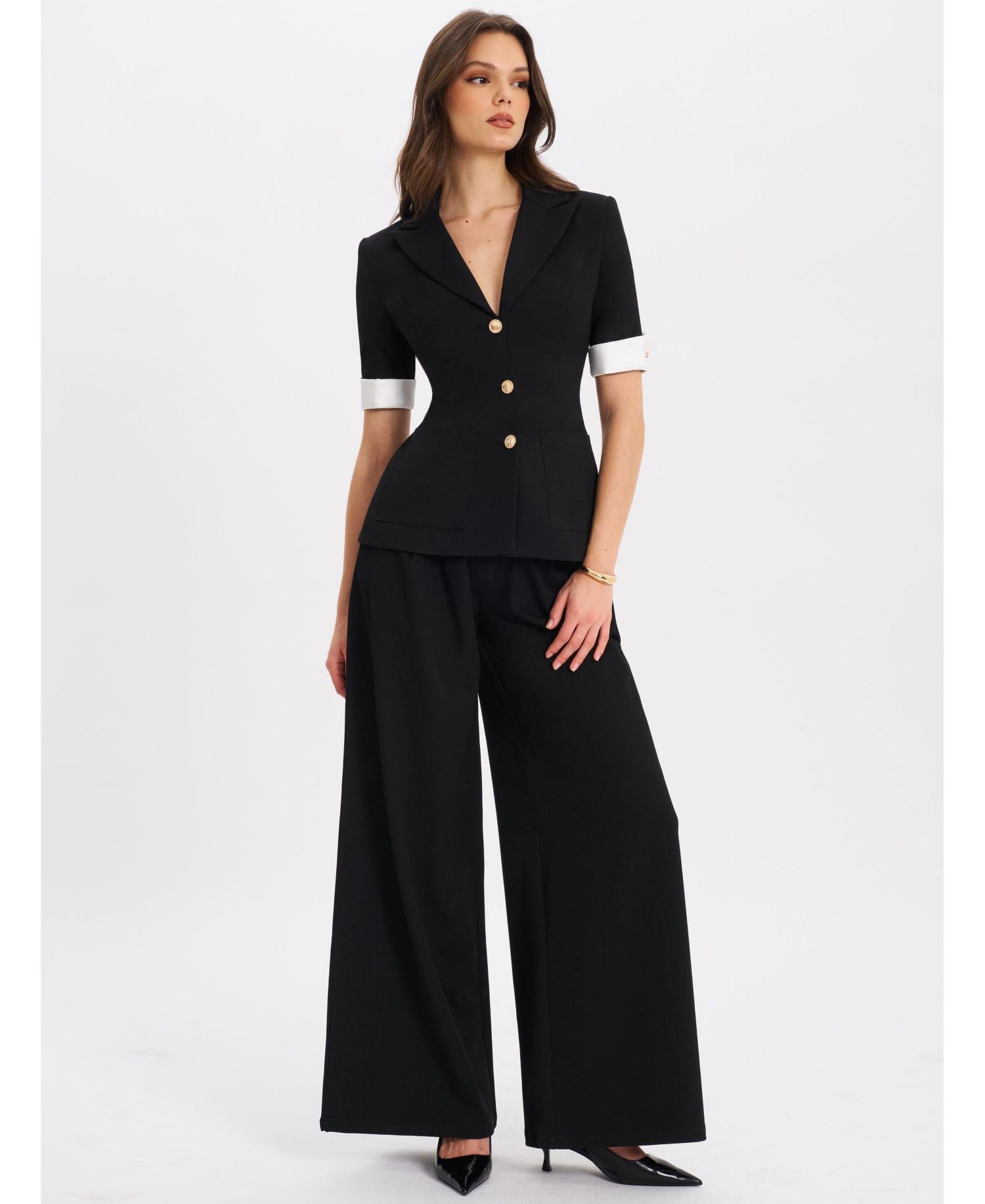 Women's Aleeza Black Wide Leg Suit Pants