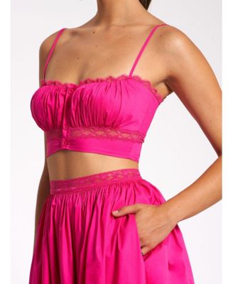 Women's Maya Fuchsia Cotton Poplin Top With Lace Trim