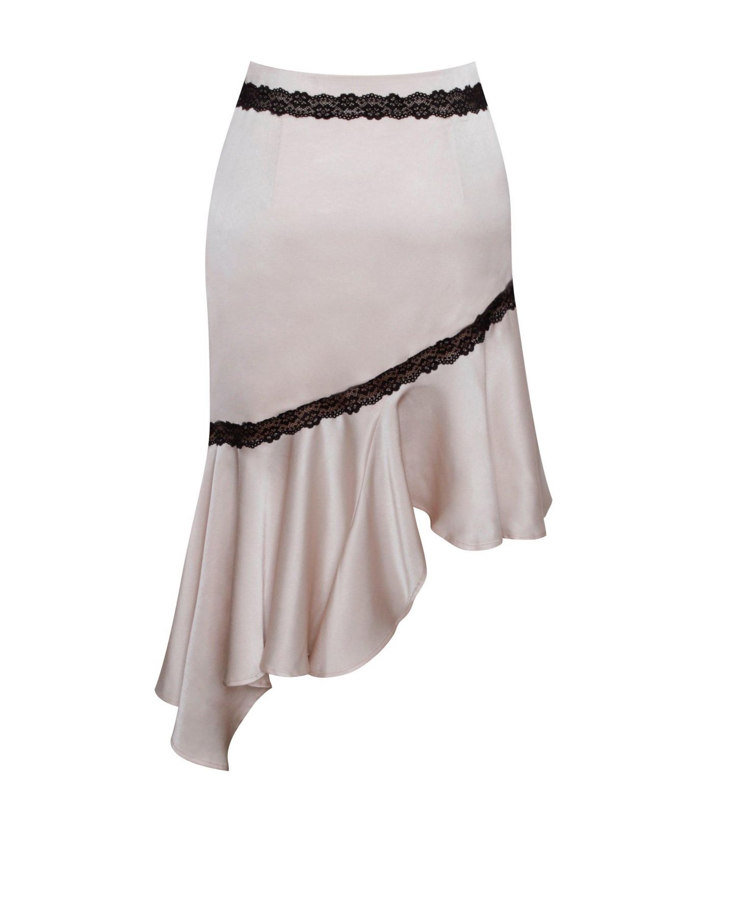 Женская юбка Miss Circle Yahvi Beige Lace Trim Satin, цвет: Бежевый — фото 3
