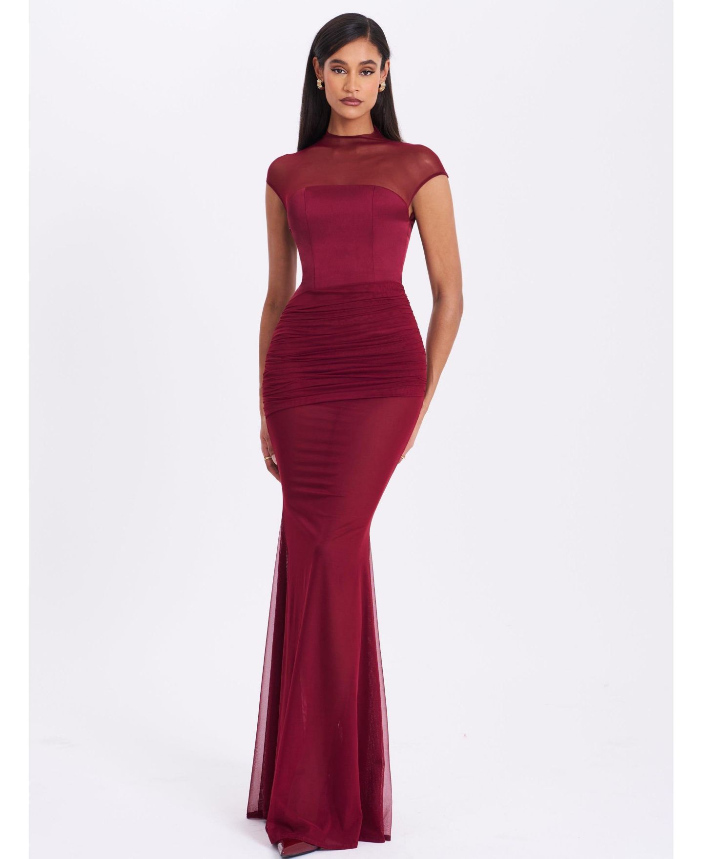 Женская кепка Miss Circle Fabienne Burgundy Mesh Cap Sleeve Mermaid Gown, цвет: Бордовый — фото 1