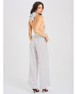 Women's Oriana White Polka Dots Halter Jumpsuit