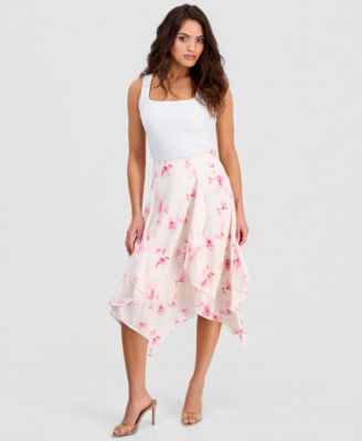 Petite Printed Ruffled Midi Skirt