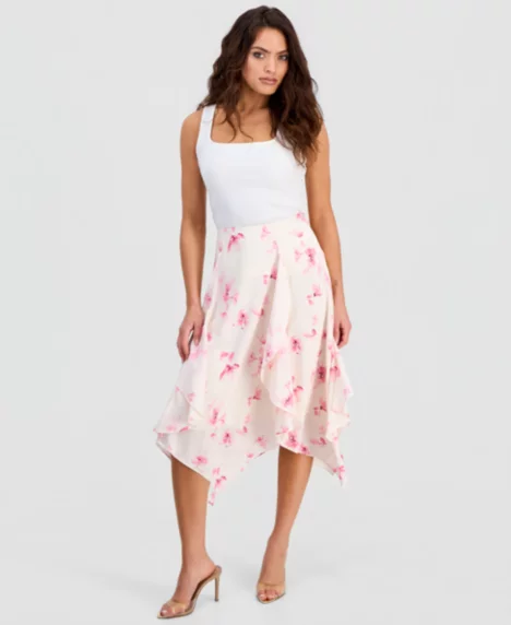 Petite Printed Ruffled Midi Skirt - Aria Garden