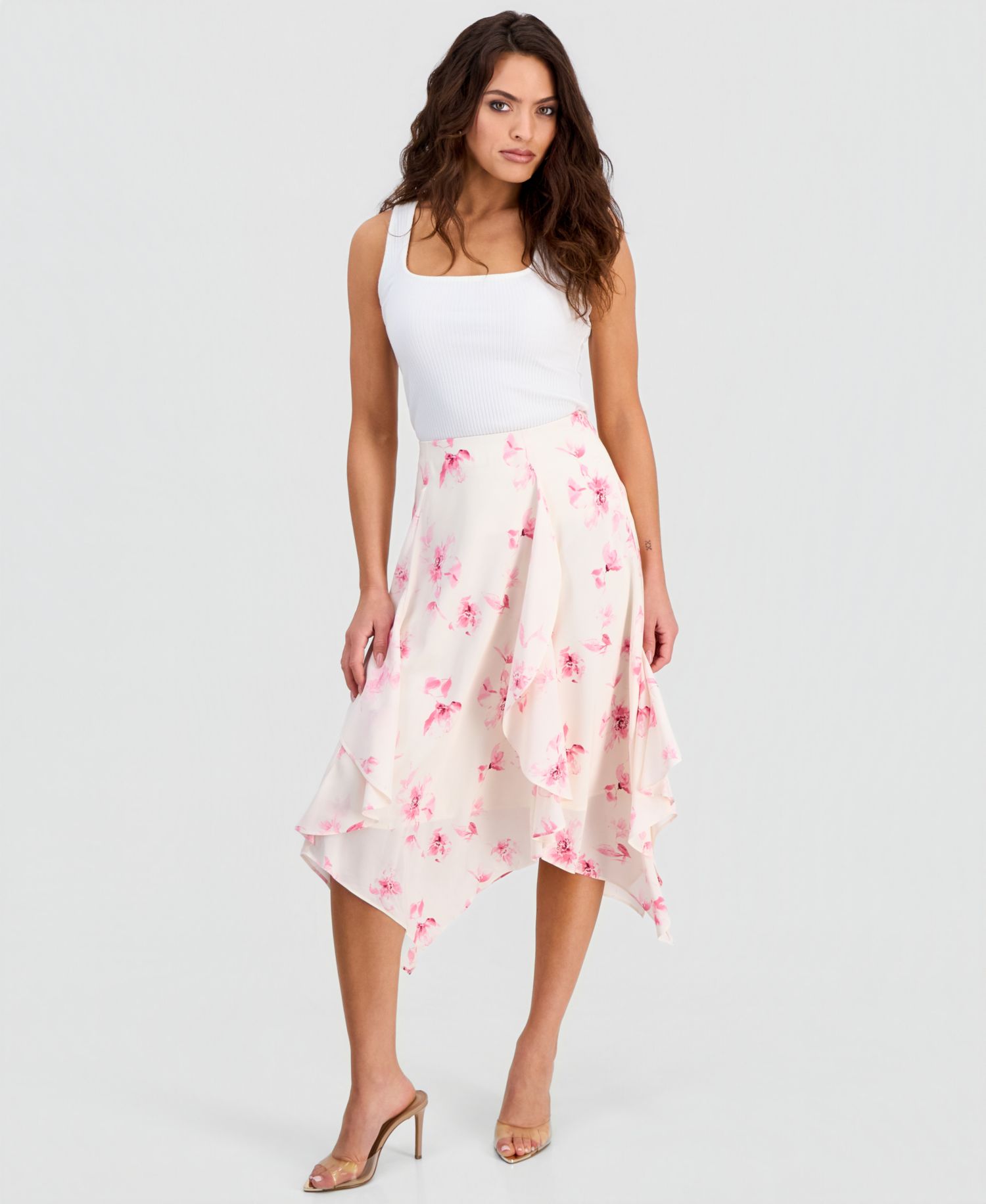 Petite Printed Ruffled Midi Skirt