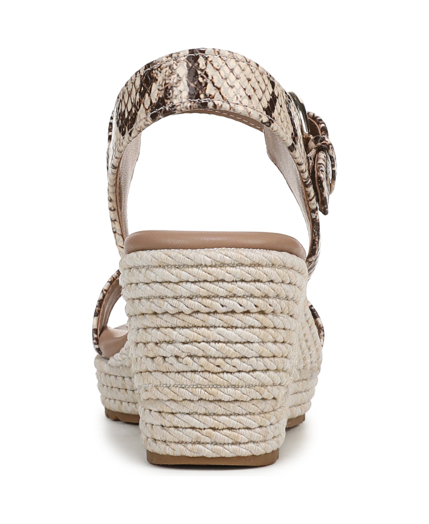 Женские сандалии Naturalizer Stella Open Round Toe Buckle Wedge, цвет: Бежевый змеиный с принтом кожаный — фото 3