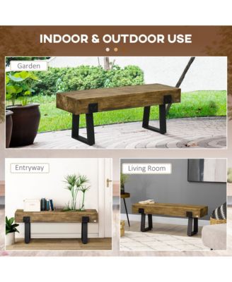 48" Garden Bench with Metal Legs, Rustic Wood Effect Concrete Dining Bench