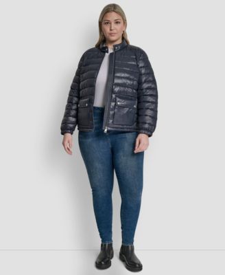 Plus Size Moto Collar Short Packable Coat