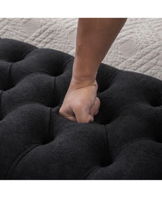 Modern Upholstered Storage Bench with Double Lids & Rolled Armrest - Black