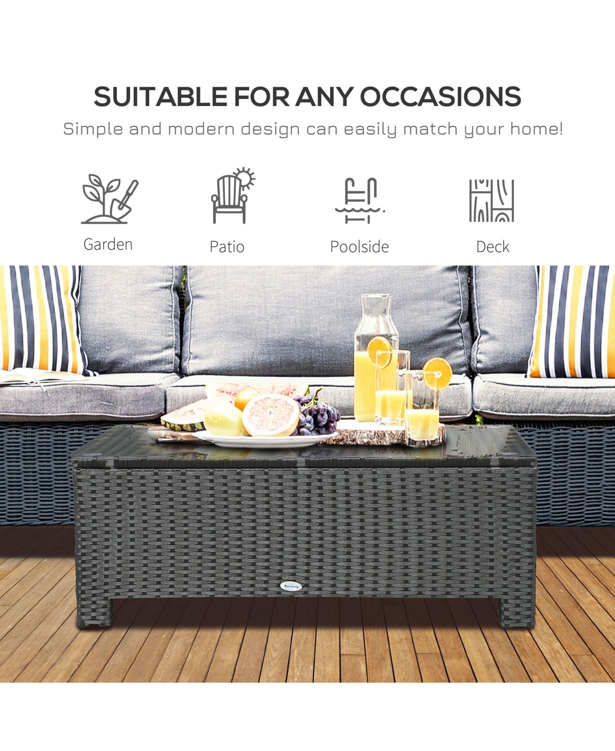 Outsunny Pe Rat Patio Table with Tempe Glass,