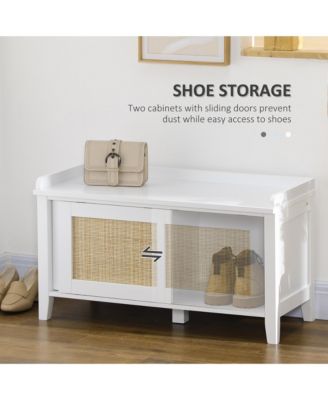 Shoe Bench with Storage and Pine Wood Legs,