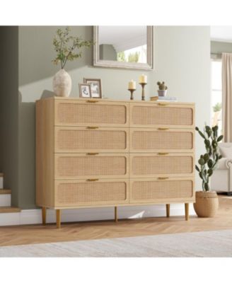 Rattan 8 Drawer Dresser for Bedroom, Tall Chest of Drawers with Deep Storage and Wide Top