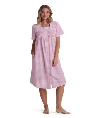 Women's Window Pane Printed Square Neck Short Grip Robe